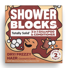 Load image into Gallery viewer, Shower Blocks - Coconut & Cacao 2in1 Shampoo & Conditioner – Dry/Frizzy Hair - Life Before Plastic