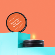 Load image into Gallery viewer, Devastated... to be your Secret Santa | Travel candle with terracotta label | Press Pause Candles
