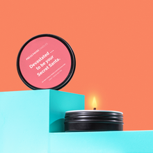 Load image into Gallery viewer, Devastated... to be your Secret Santa | Travel candle with dusty pink label | Press Pause Candles
