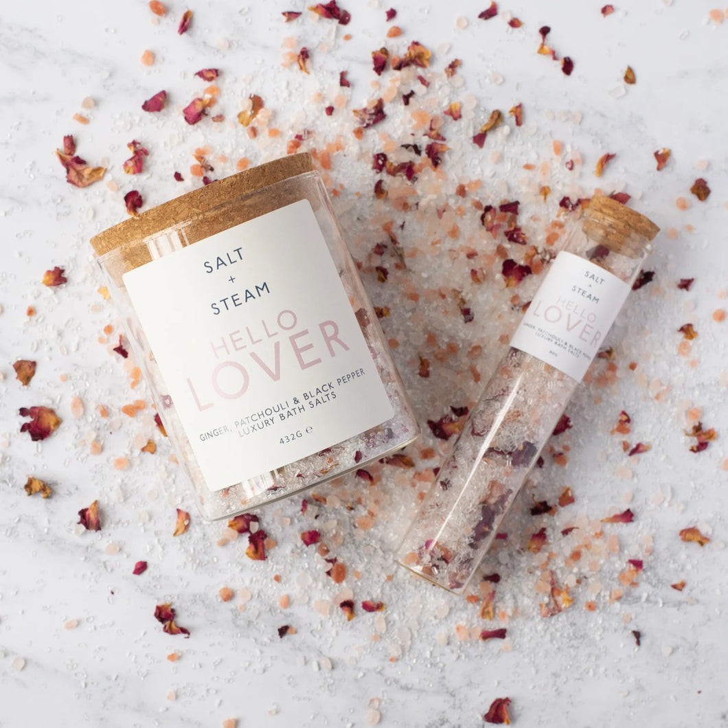 Hello Lover Bath Salts from Salt + Steam in a glass jar