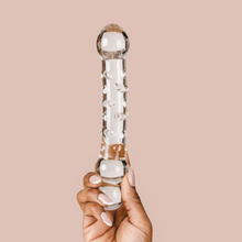 Load image into Gallery viewer, The Natural Love Company Tansy Dew Drops Glass Dildo 7.5&quot; - Life Before Plastic
