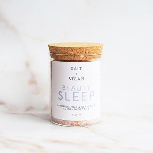 Beauty Sleep Bath Salts from Salt + Steam in a glass jar 