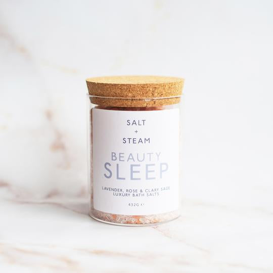 Beauty Sleep Bath Salts from Salt + Steam in a glass jar 