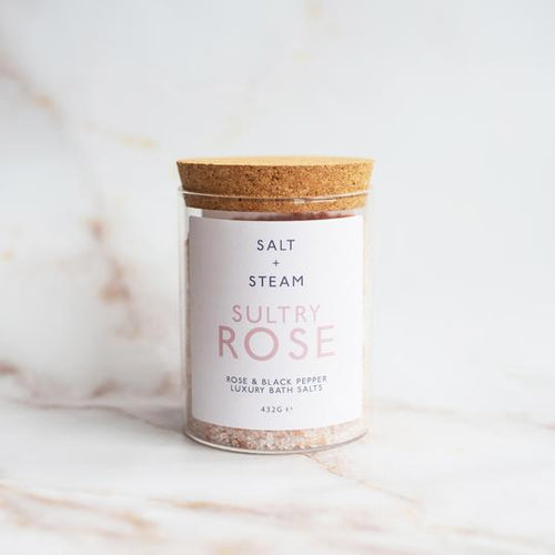 Sultry Rose Bath Salts from Salt + Steam in a glass jar