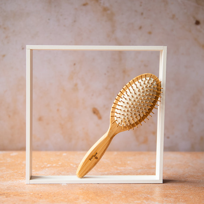 Bamboo Hairbrush on White - Oval - Life Before Plastik