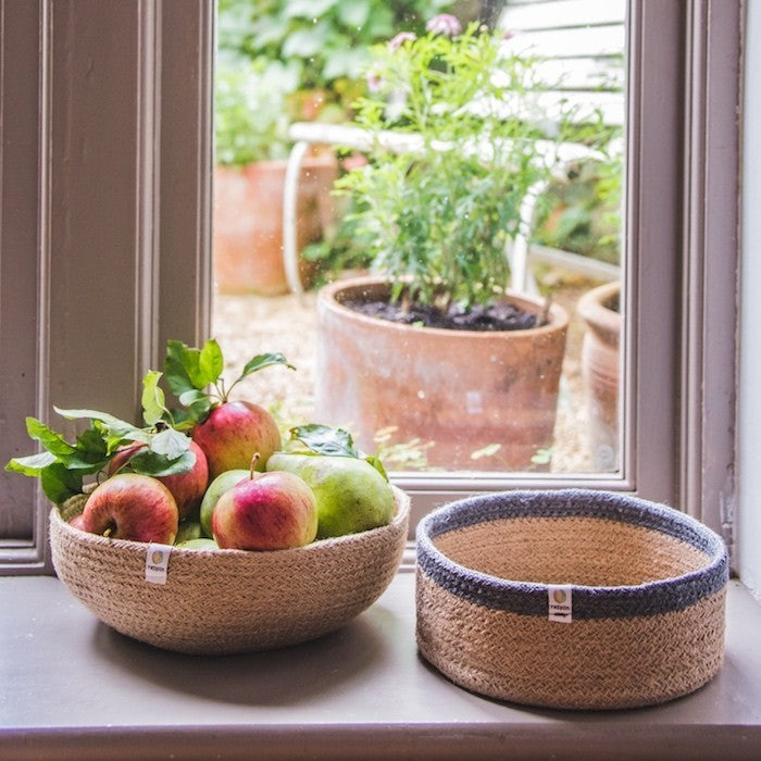 Grey/Natural Medium Jute Basket - ReSpiin - Life Before Plastik