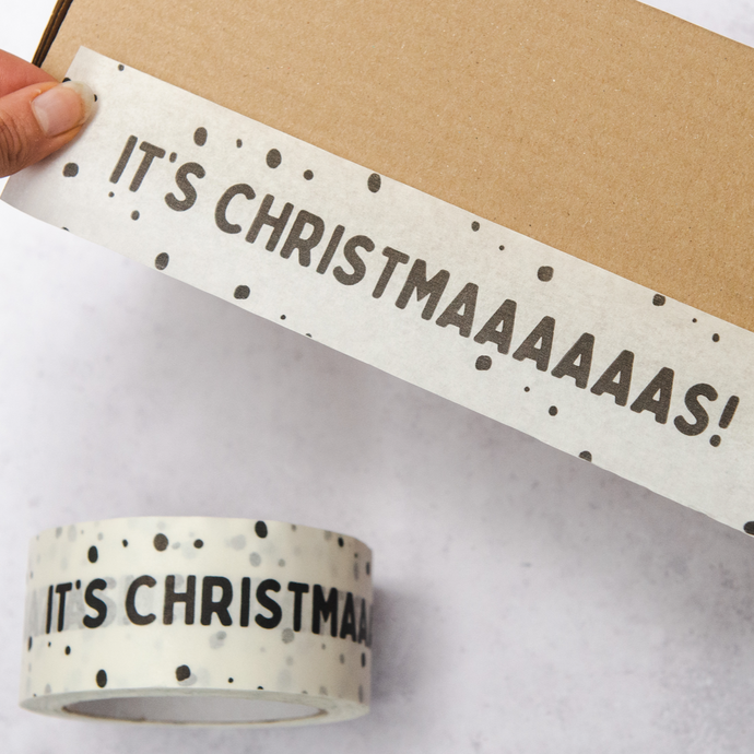 Tape It Shut - White Biodegradable Paper Tape 'It's Christmas' Design (50mm) - Life Before Plastic