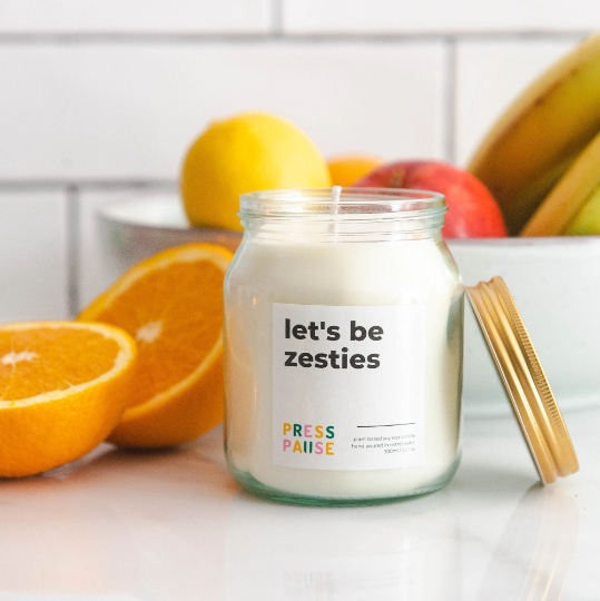 Let's Be Zesties Soy Wax Candle - 60h | Sweet Orange | Press Pause Candles