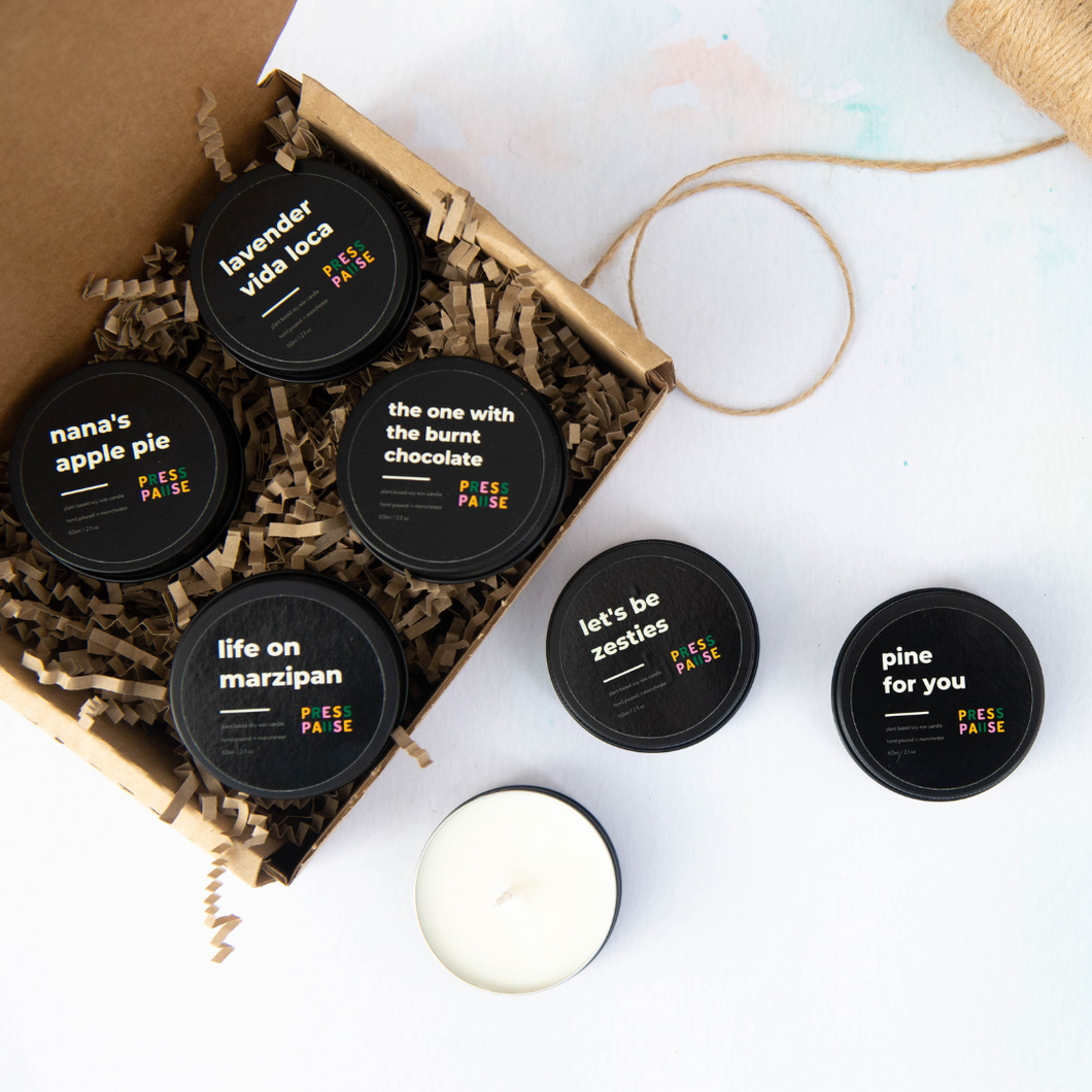 Mini Soy Wax Candle Gift Set - 6 Candles | Press Pause Candles | Life Before Plastic
