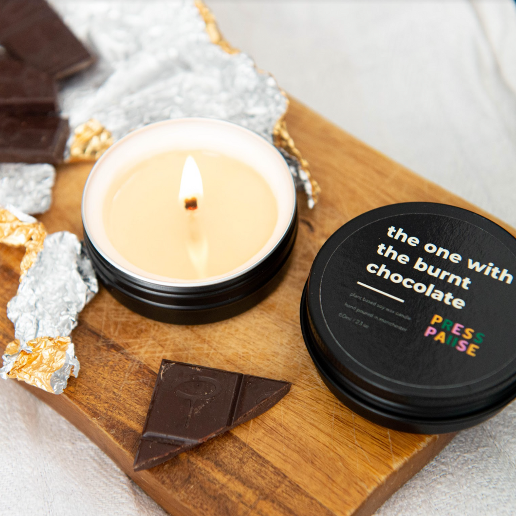 Press Pause The One With Burnt Chocolate Soy Wax Travel Candle - Life Before Plastic